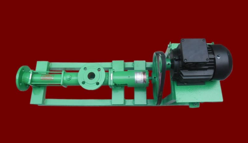 Techno Flow progressive cavity screw pump with belt drive and electric motor on a base frame